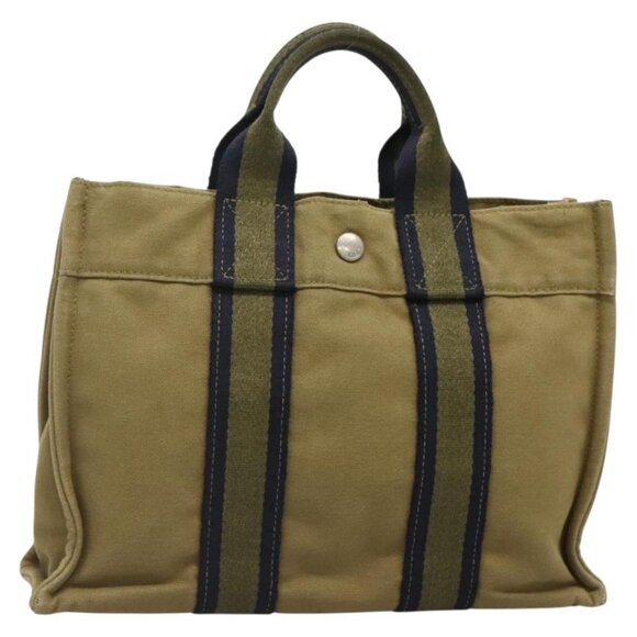 HERMES Fourre Tout PM Hand Bag Canvas Green Gray Auth - Picture 12 of 16